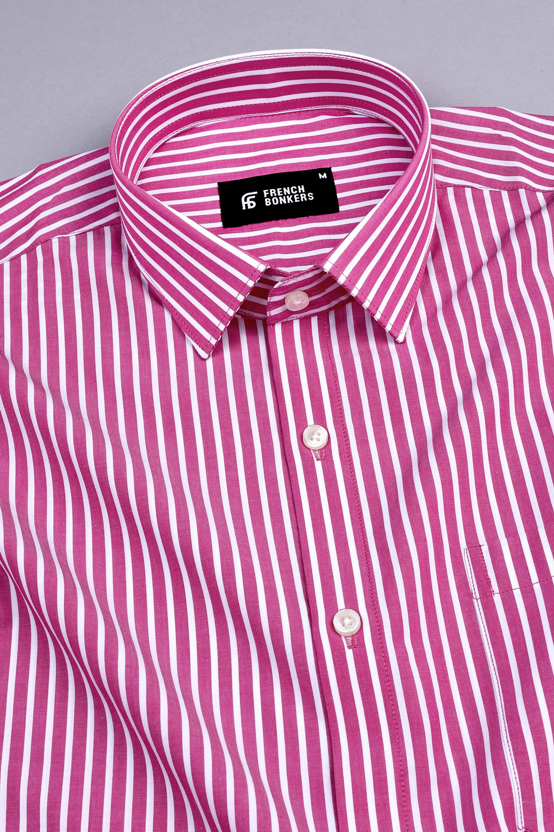 Pink and white striped dress shirt best sale