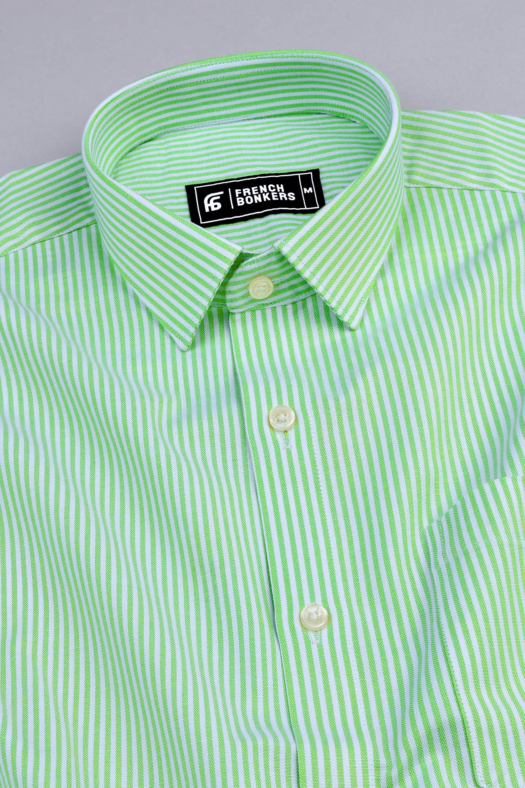 Lime green and white oxford stripe shirt