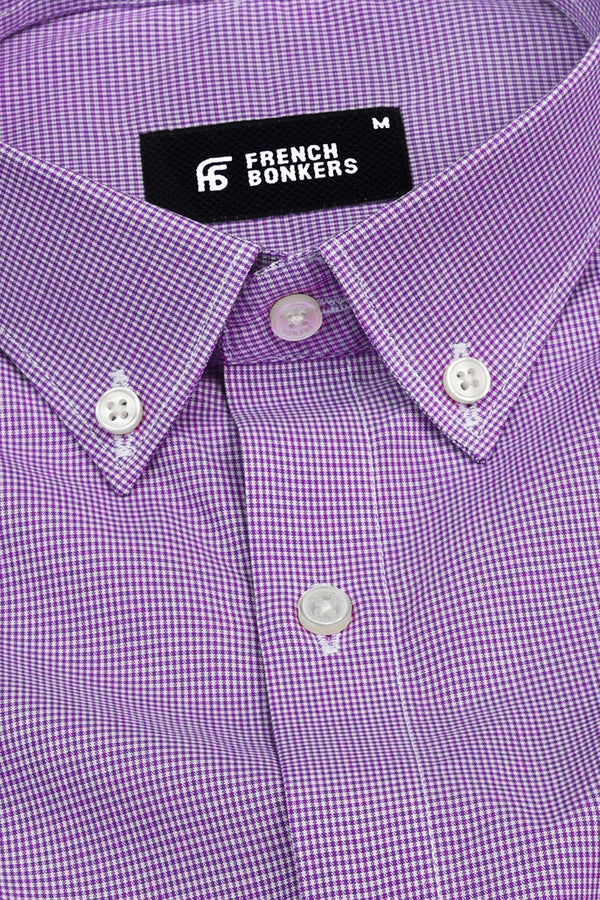 Irish purple with white mini micro check  cotton shirt