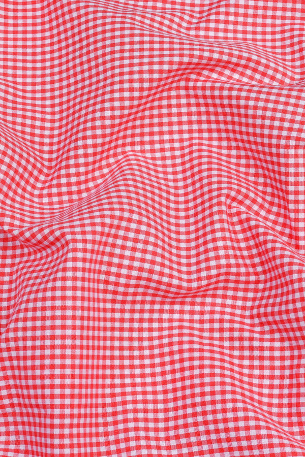 Carrot red with cream white pin check cotton shirt