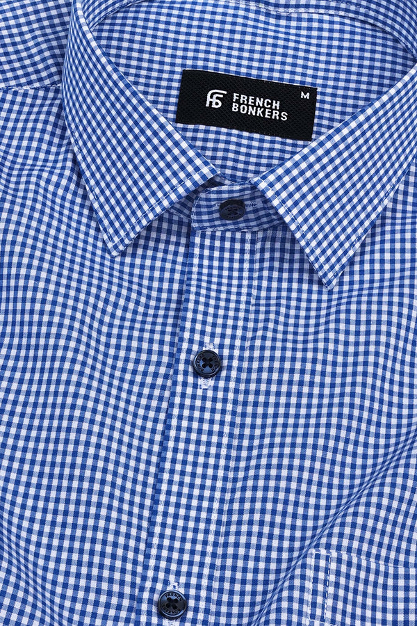 Cobalt blue with white pin check  cotton shirt