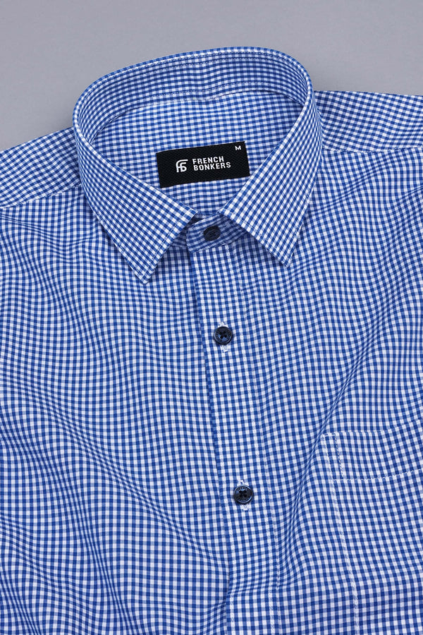 Cobalt blue with white pin check  cotton shirt