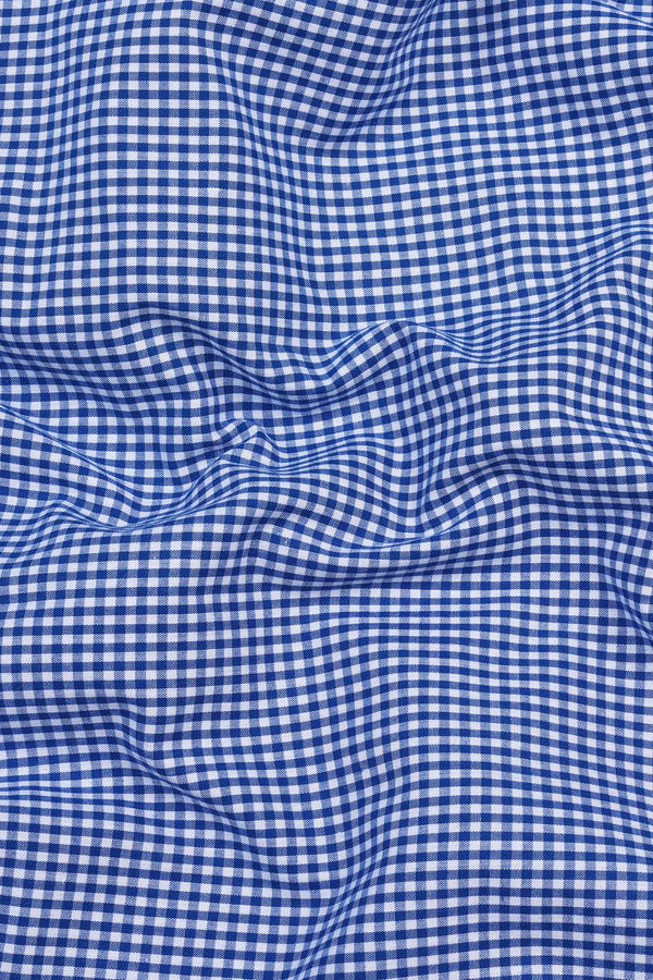 Cobalt blue with white pin check  cotton shirt