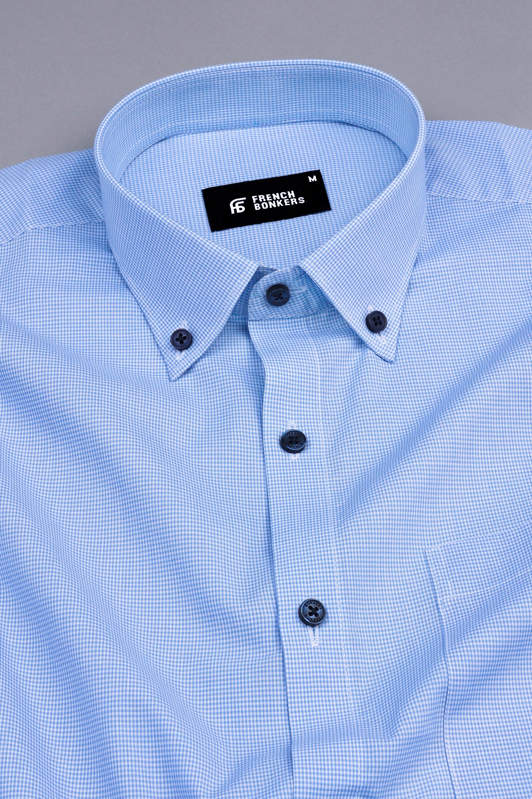 Powder blue with white mini micro check  cotton shirt