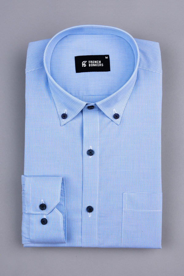 Powder blue with white mini micro check  cotton shirt