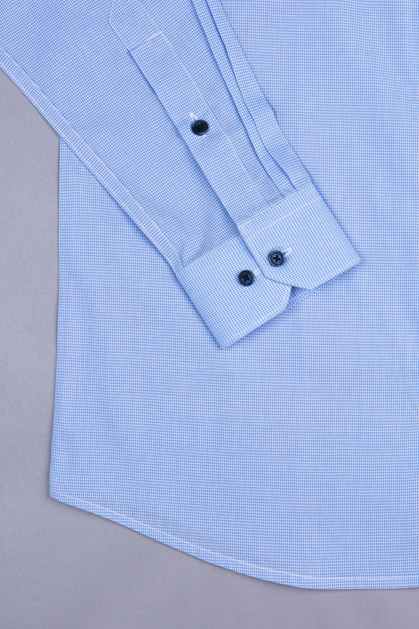 Powder blue with white mini micro check  cotton shirt