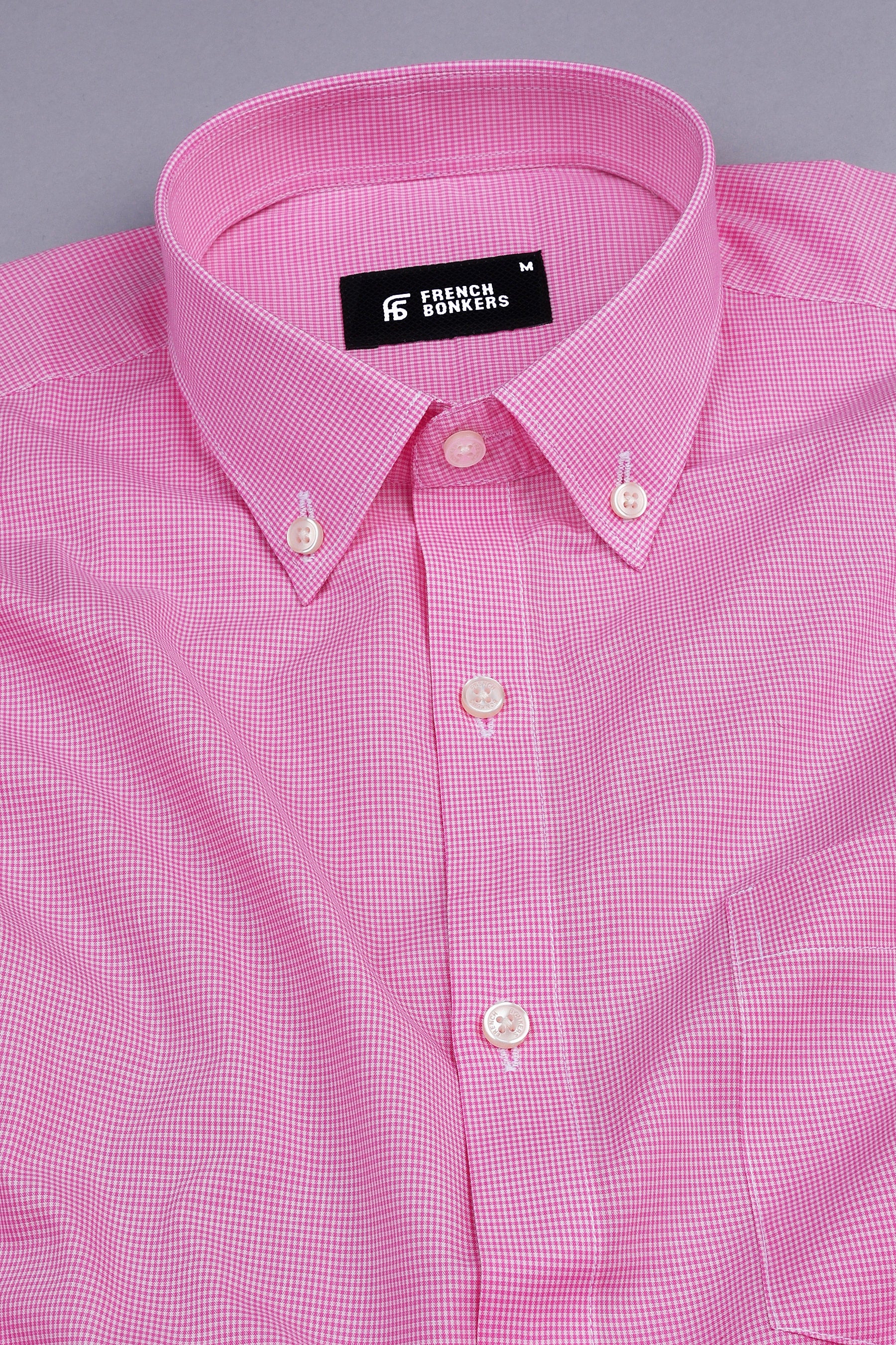 Taffy pink with white mini micro check  cotton shirt