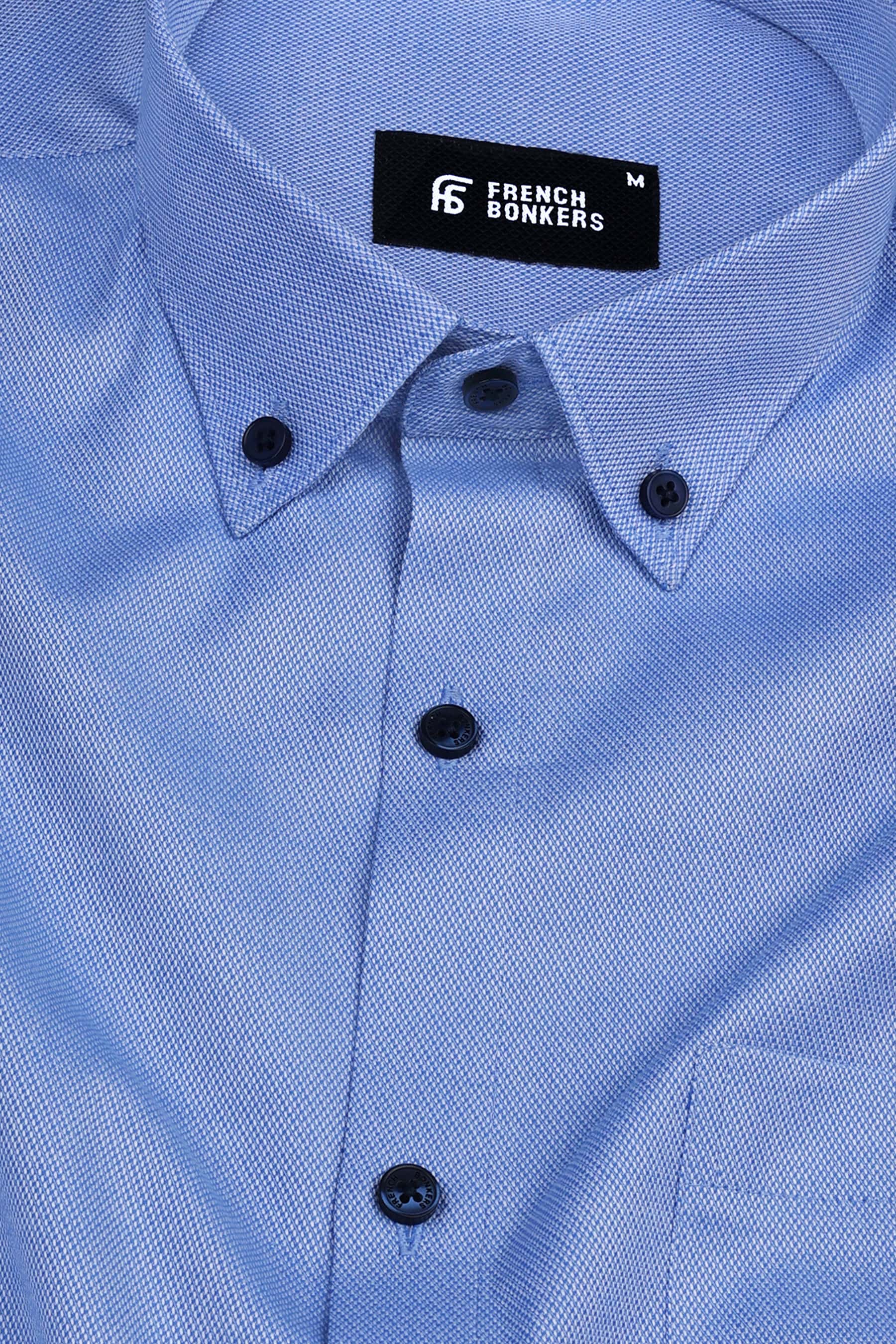 Azure blue dobby texture cotton shirt