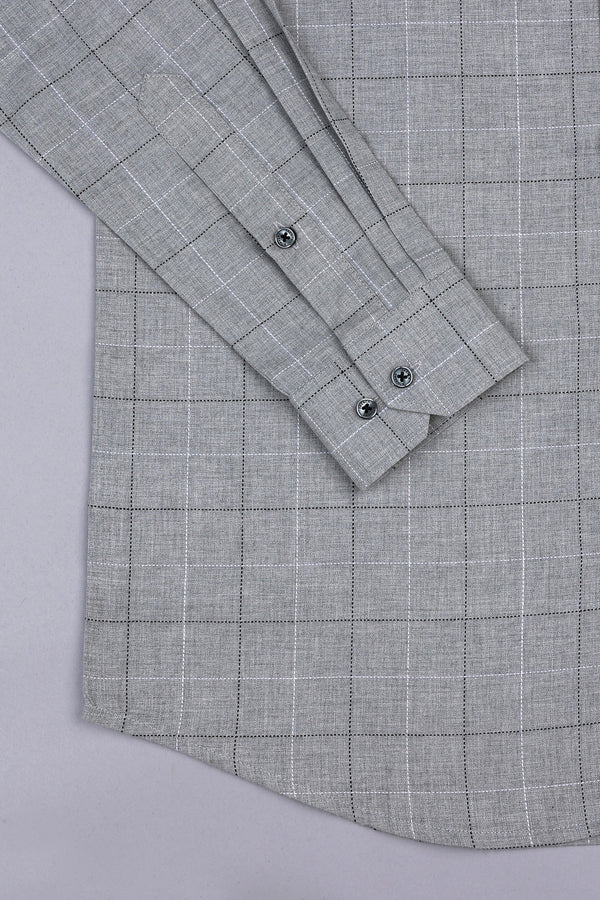 Cement grey with black and white argyle check shirt