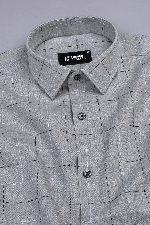 Cement grey with black and white argyle check shirt