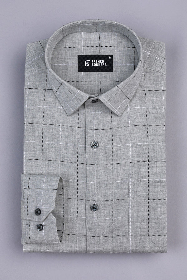 Cement grey with black and white argyle check shirt