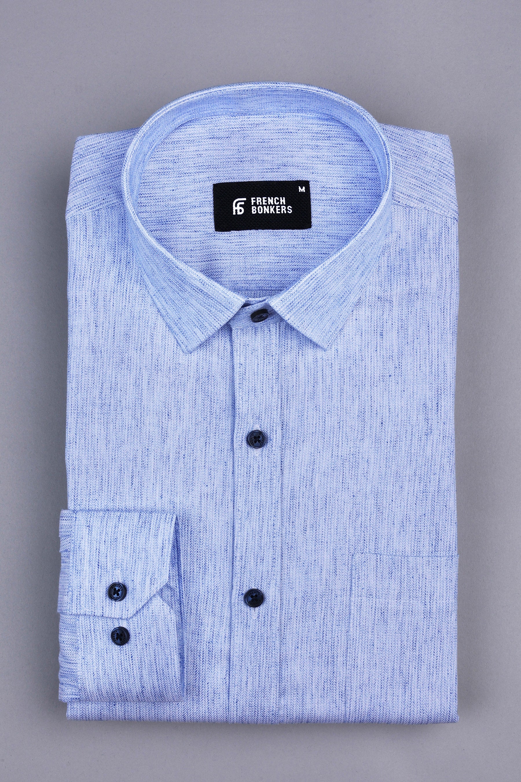 Blue herringbone texture cotton shirt