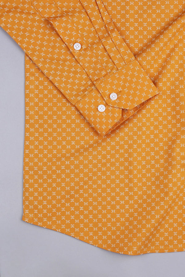 Butterscotch yellow with white printed poplin cotton shirt