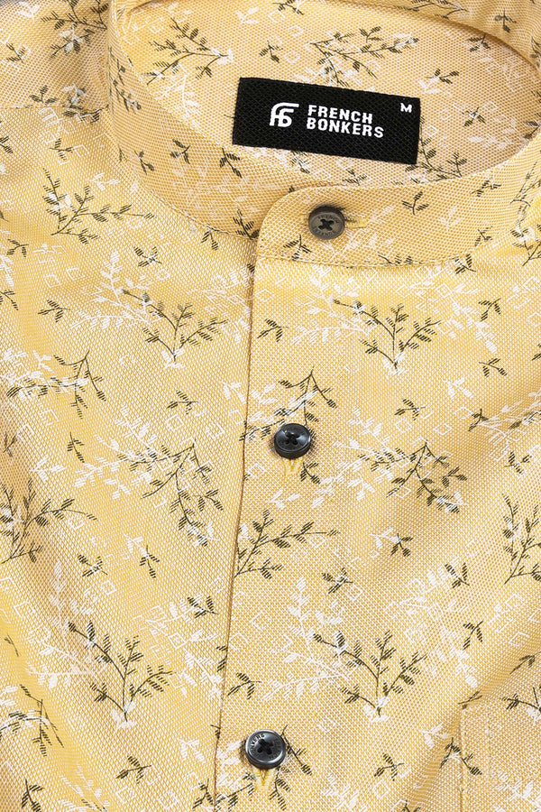 Corn yellow with black and white printed shirt