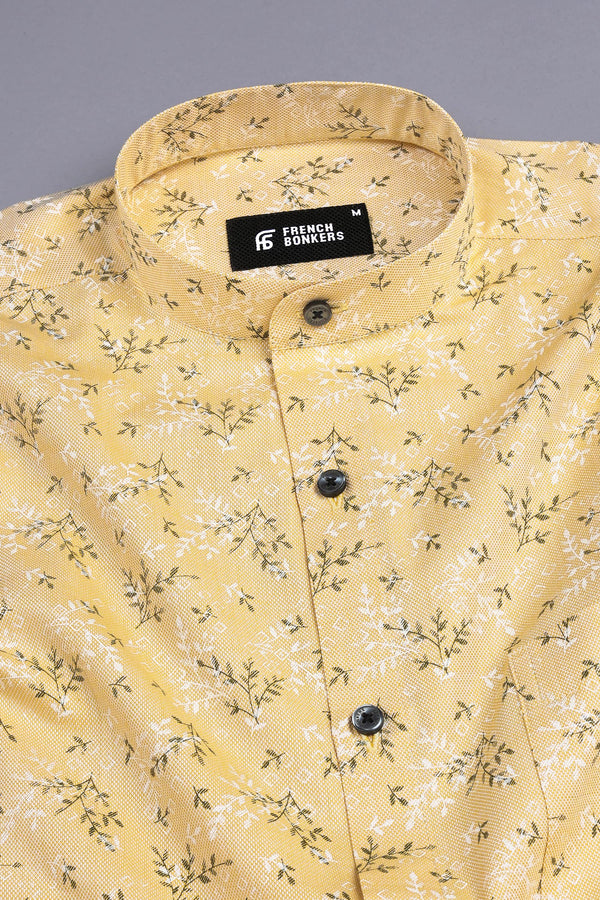 Corn yellow with black and white printed shirt