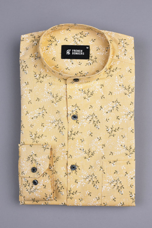 Corn yellow with black and white printed shirt