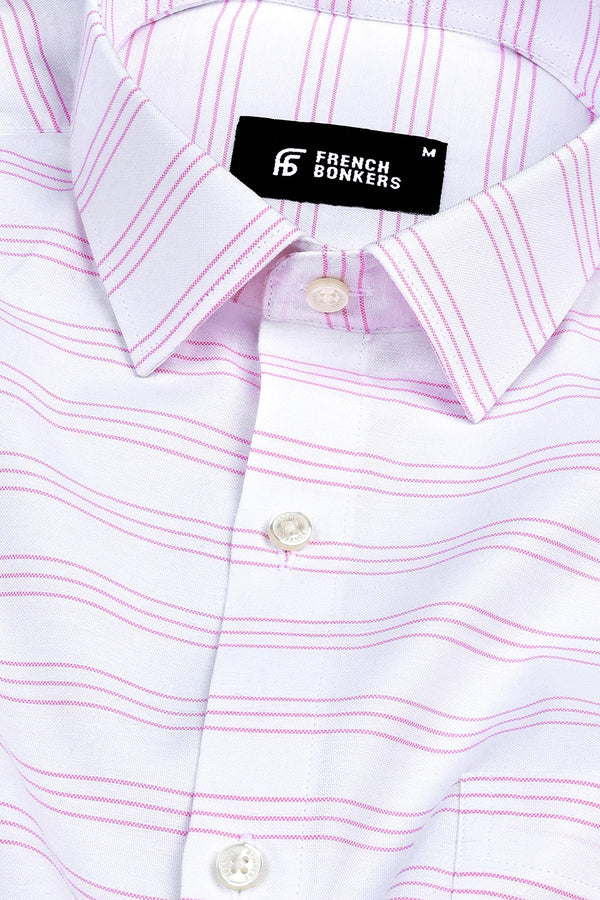 Ceramic white with shampoo pink triple line aradonis stripe shirt