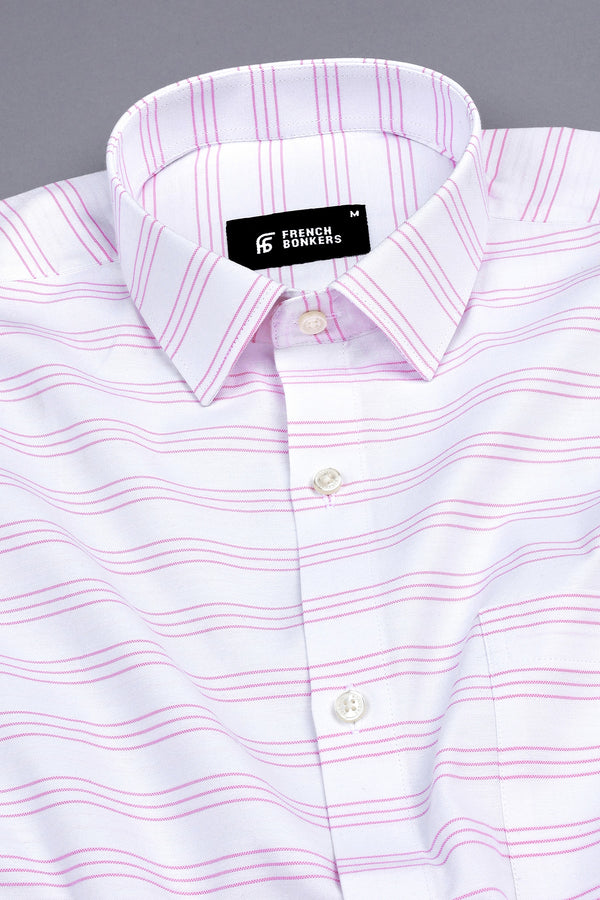 Ceramic white with shampoo pink triple line aradonis stripe shirt