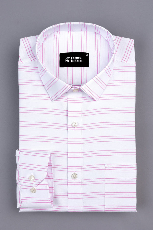 Ceramic white with shampoo pink triple line aradonis stripe shirt