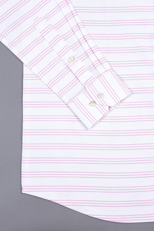 Ceramic white with shampoo pink triple line aradonis stripe shirt