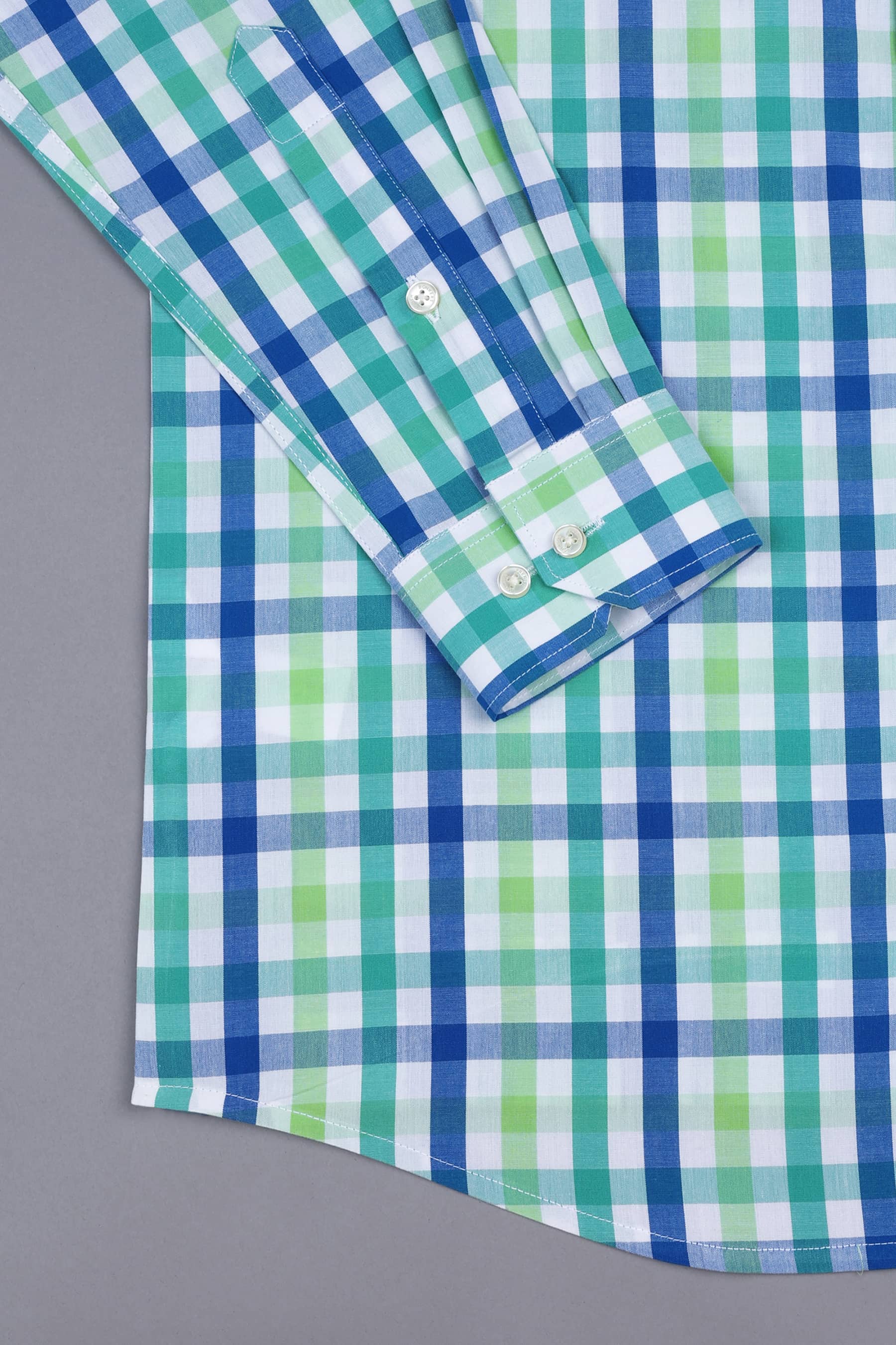 Parrot and leaf green with blue windowpane regular plaid check shirt