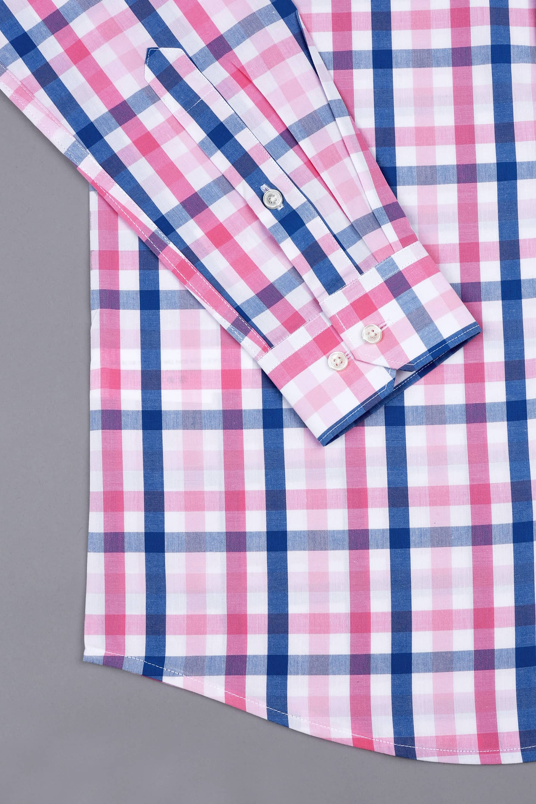 Flamingo and rouge pink with blue windowpane regular plaid check shirt