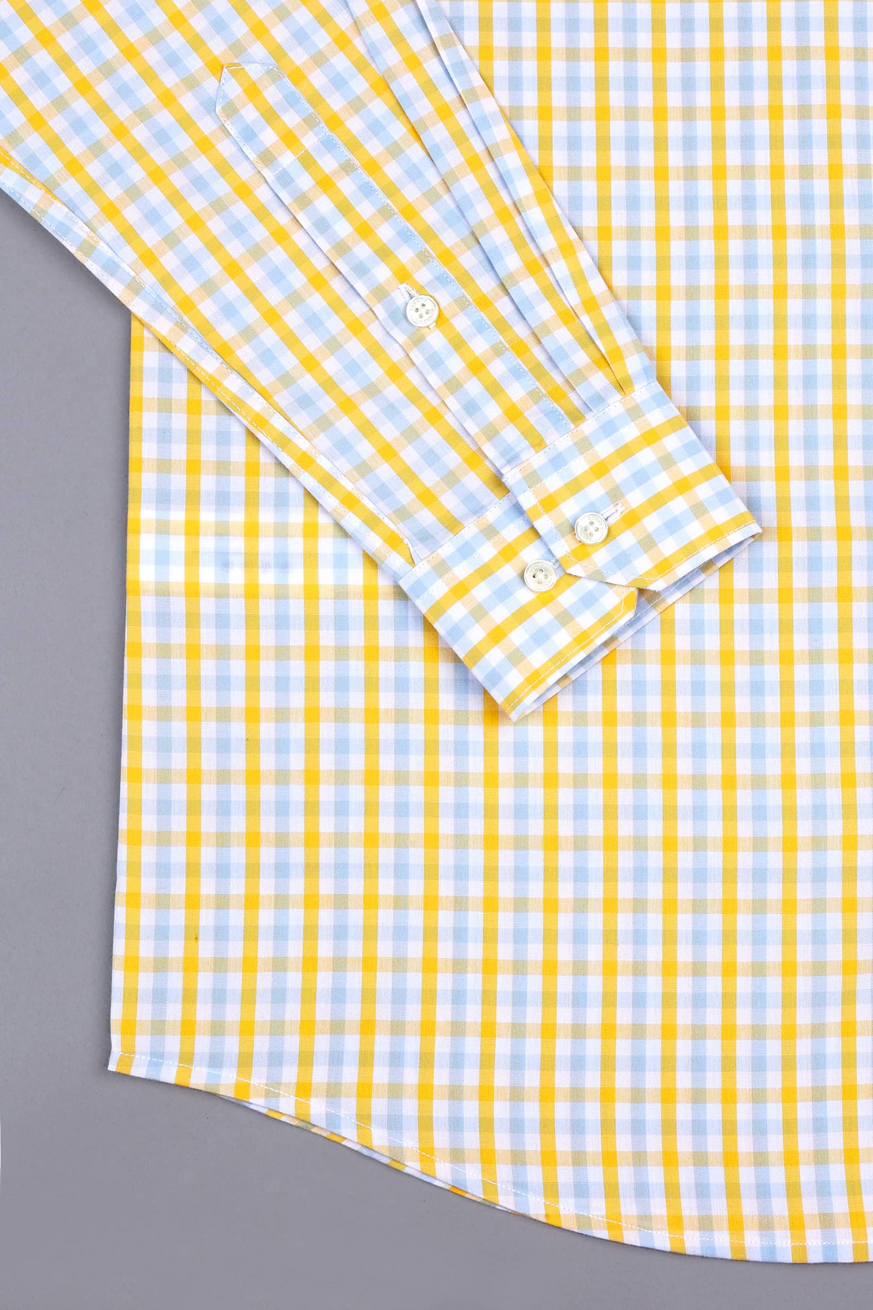 Lemon yellow with light sky blue gun club check shirt