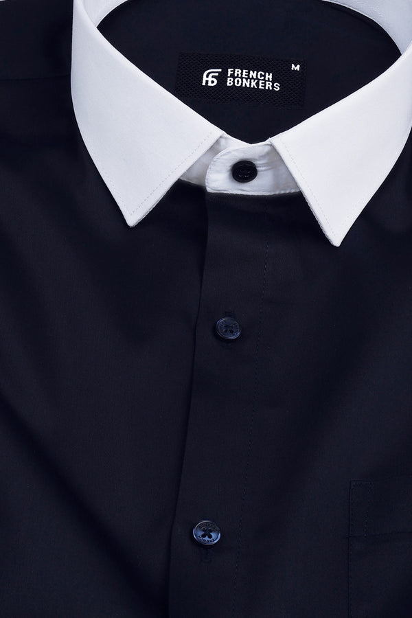 Dark navy blue cotton satin shirt