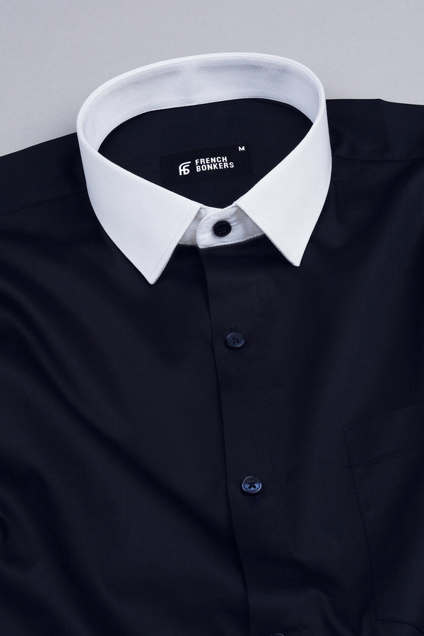 Dark navy blue cotton satin shirt