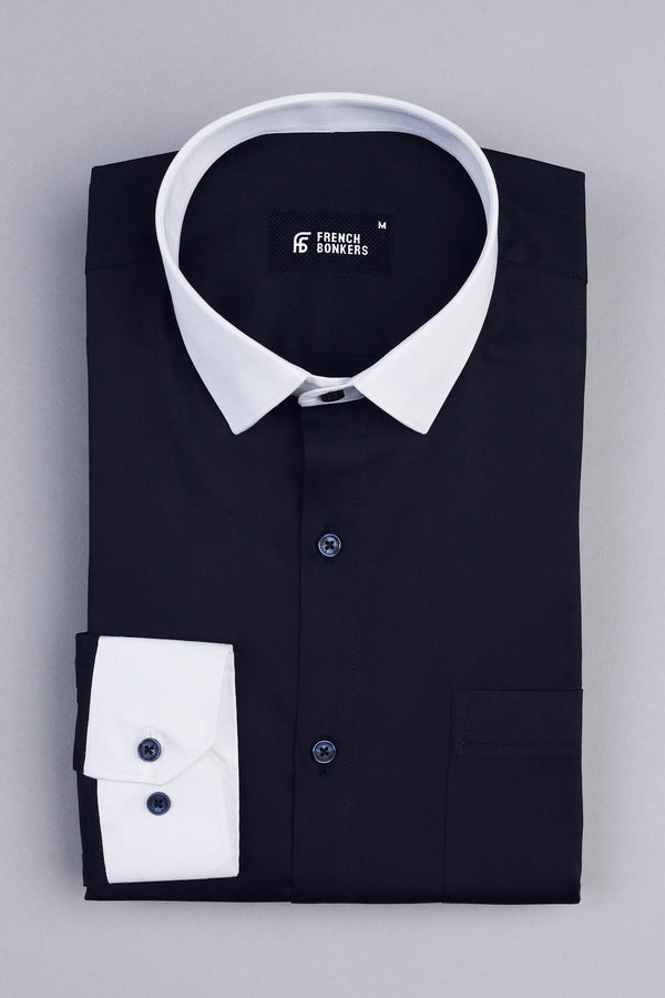 Dark navy blue cotton satin shirt