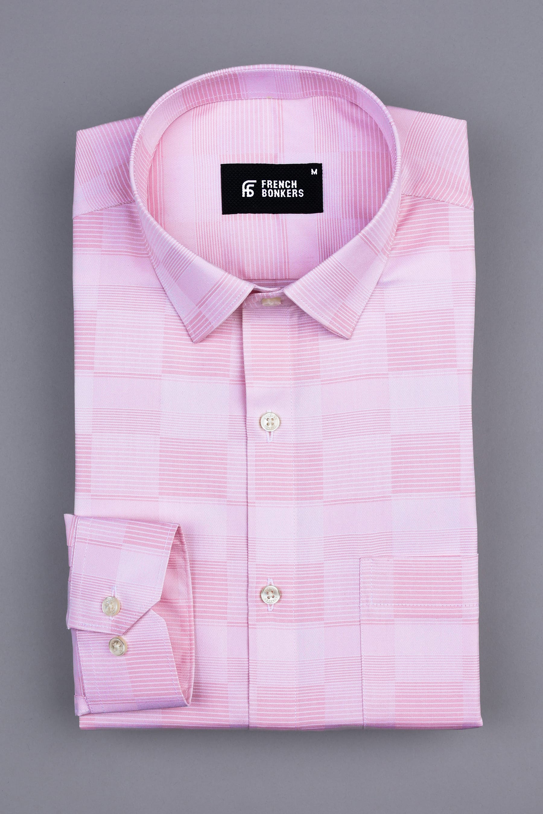 Light pink with white line check shirt