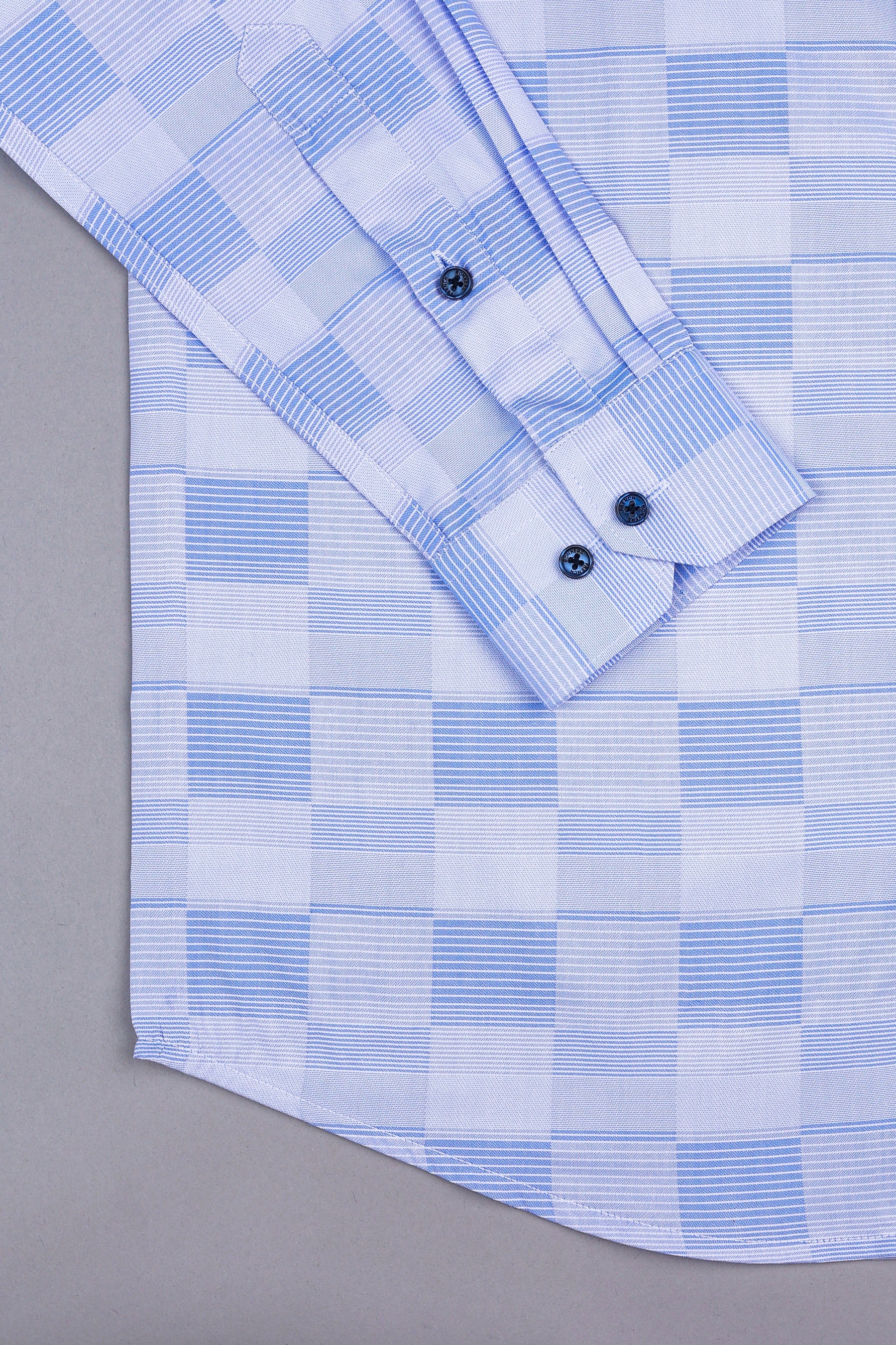 Light blue with white line check shirt