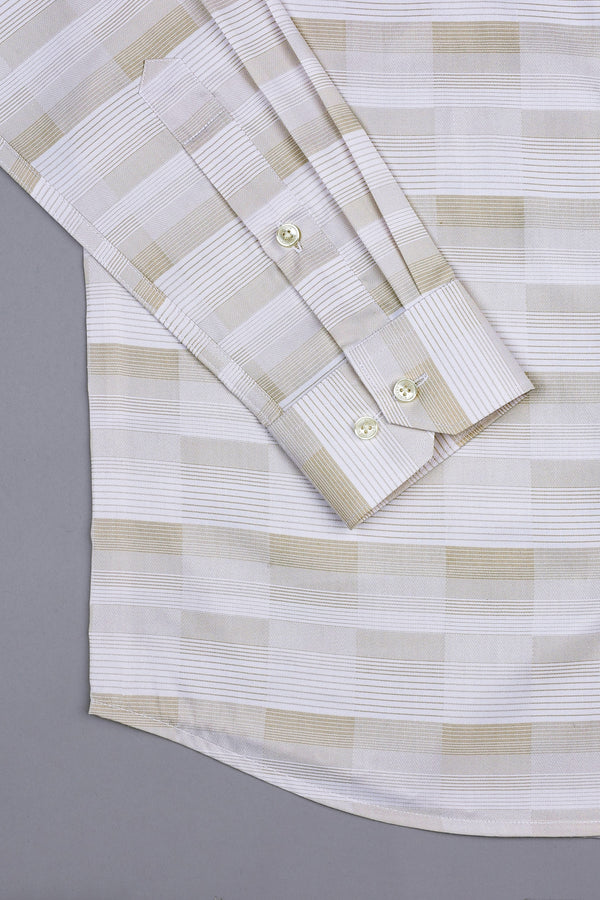 White with light brown line check shirt