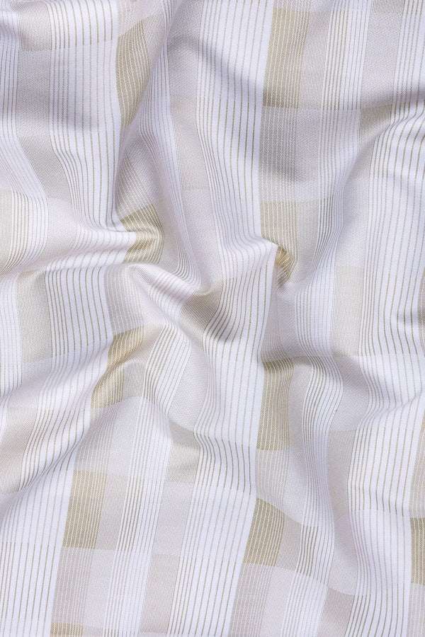 White with light brown line check shirt