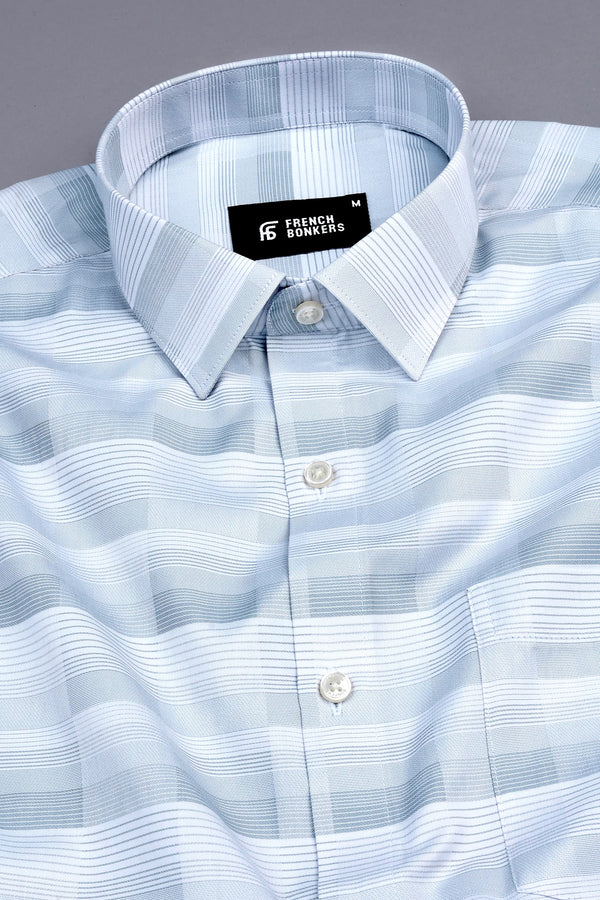 White with light slate grey line check shirt