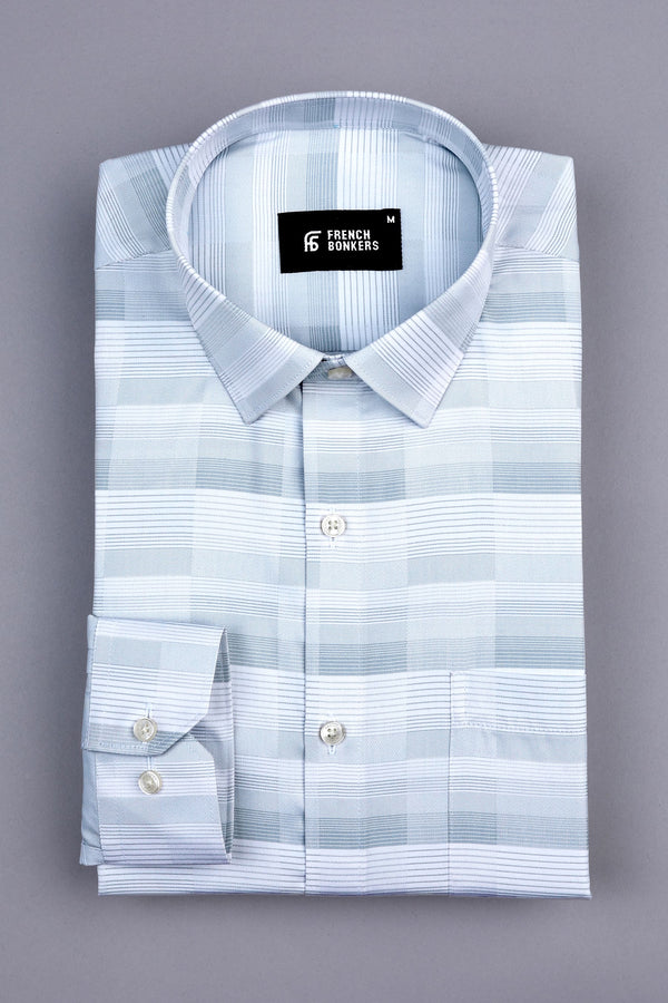 White with light slate grey line check shirt