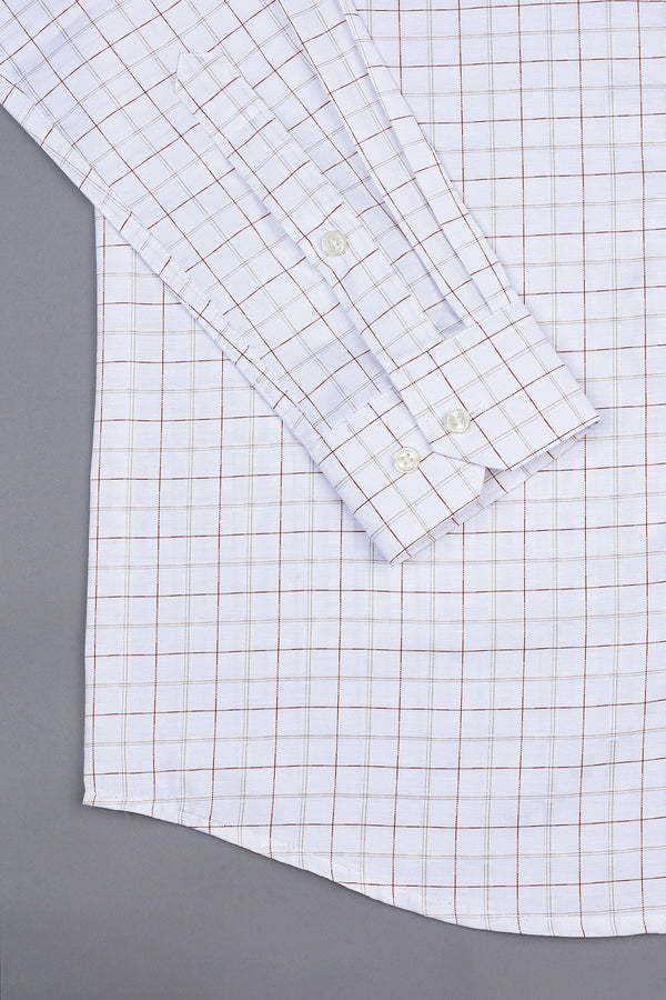 White with orange and light brown line check shirt