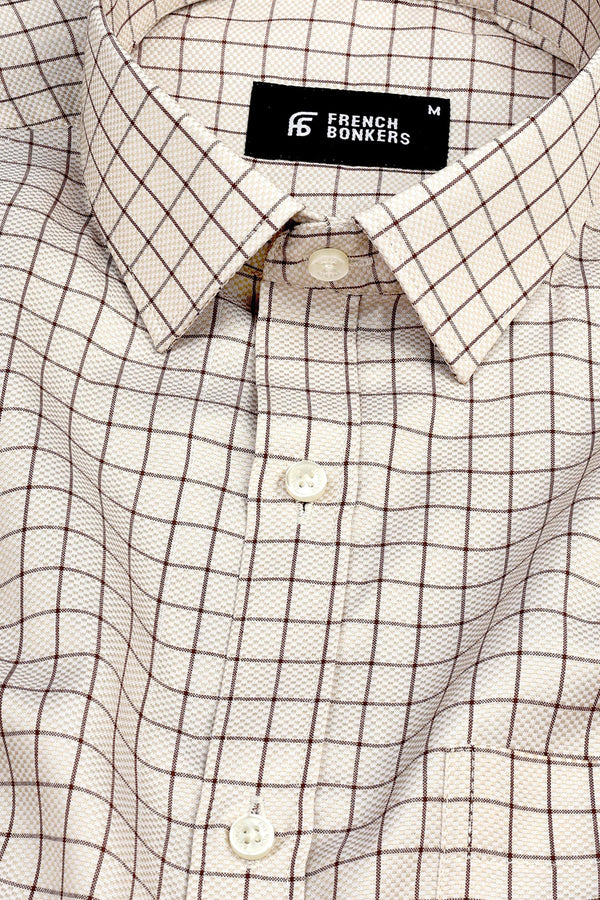 Peach brown with dark brown line check shirt