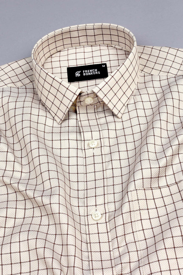 Peach brown with dark brown line check shirt