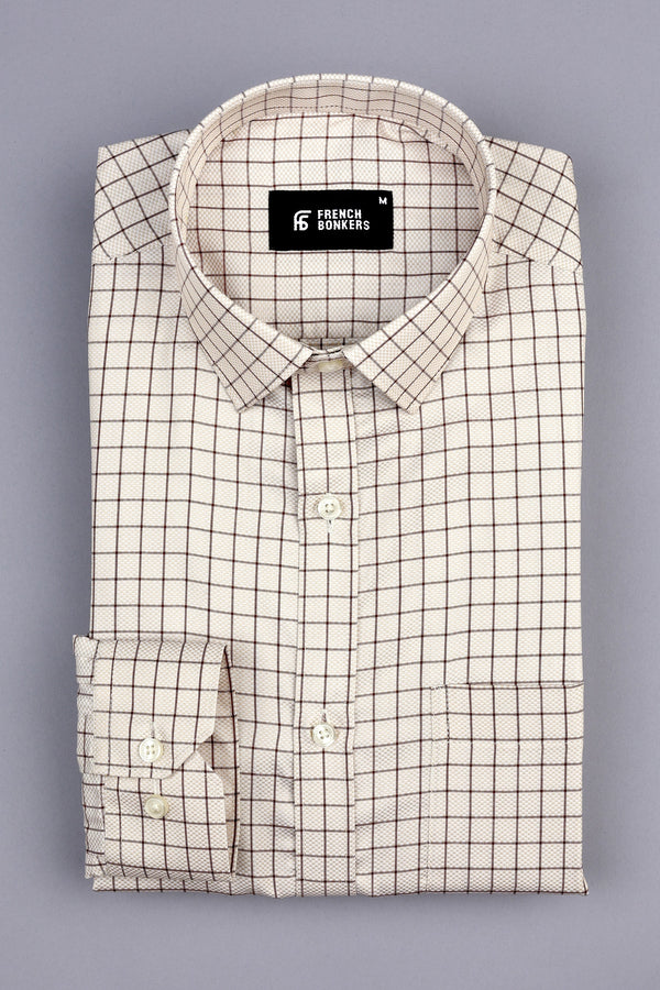 Peach brown with dark brown line check shirt