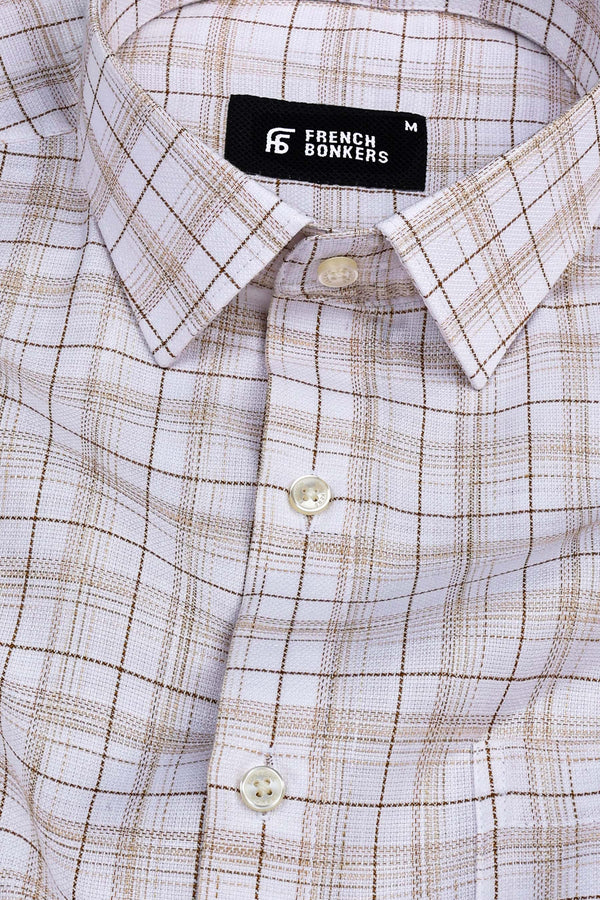 Creamish white with dark cream lines arglye check shirt