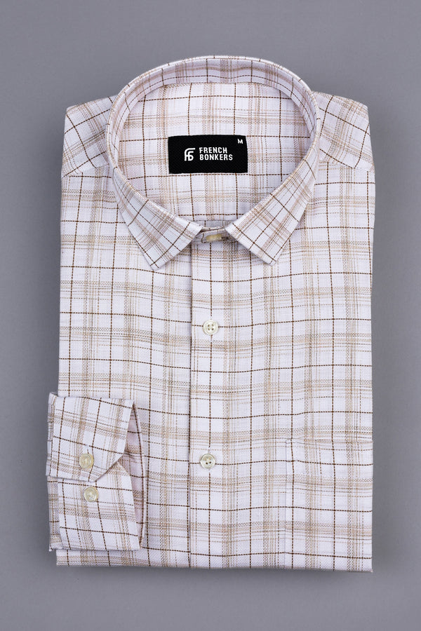 Creamish white with dark cream lines arglye check shirt