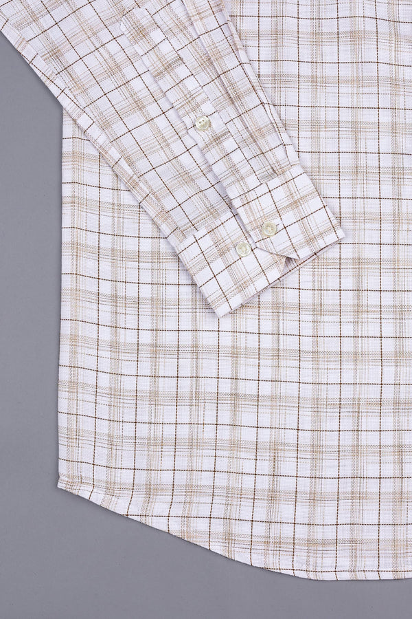 Creamish white with dark cream lines arglye check shirt