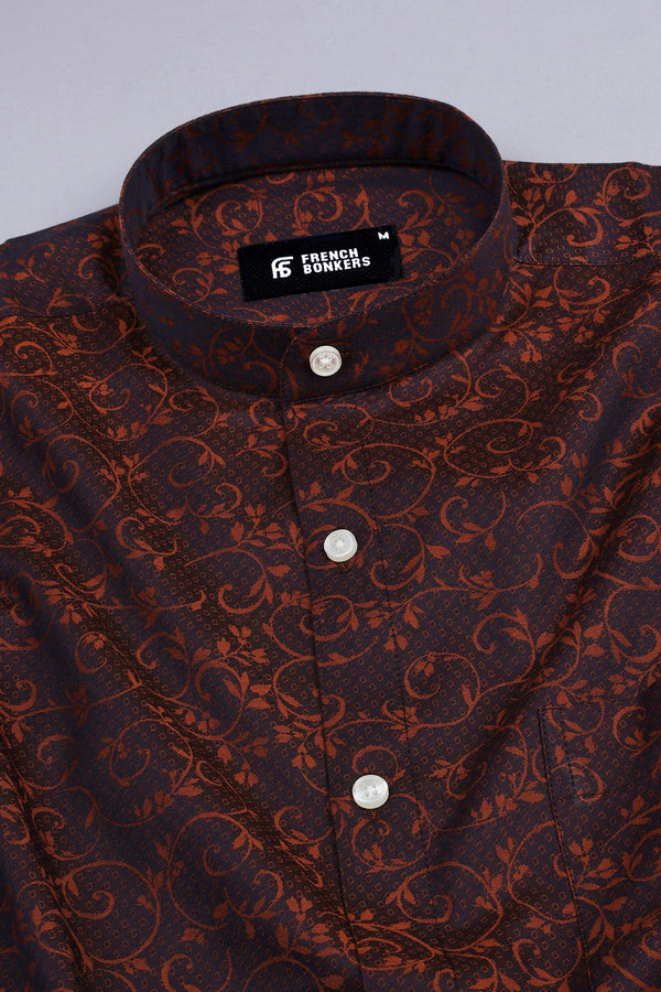 Caramal and brunette brown jacquard printed shirt