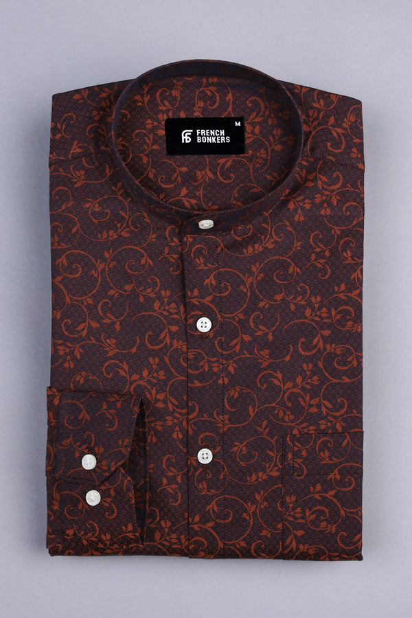 Caramal and brunette brown jacquard printed shirt