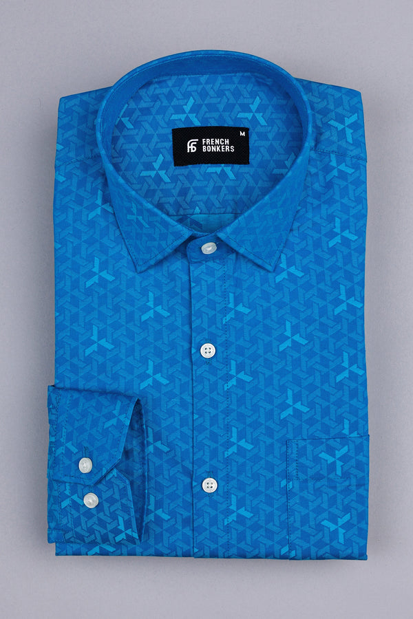 Dodger blue jacquard printed shirt