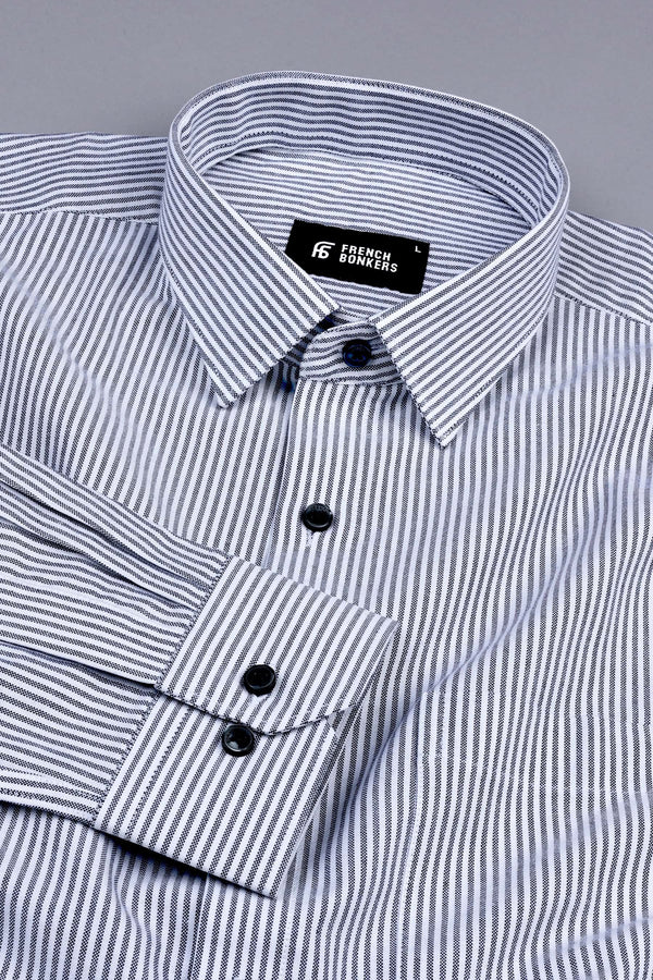 White with light black oxford stripe shirt