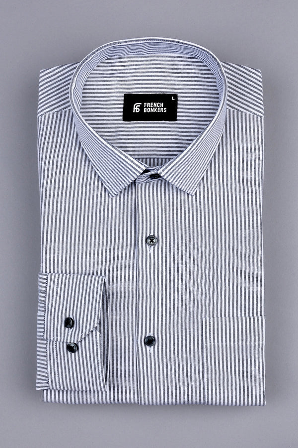 White with light black oxford stripe shirt