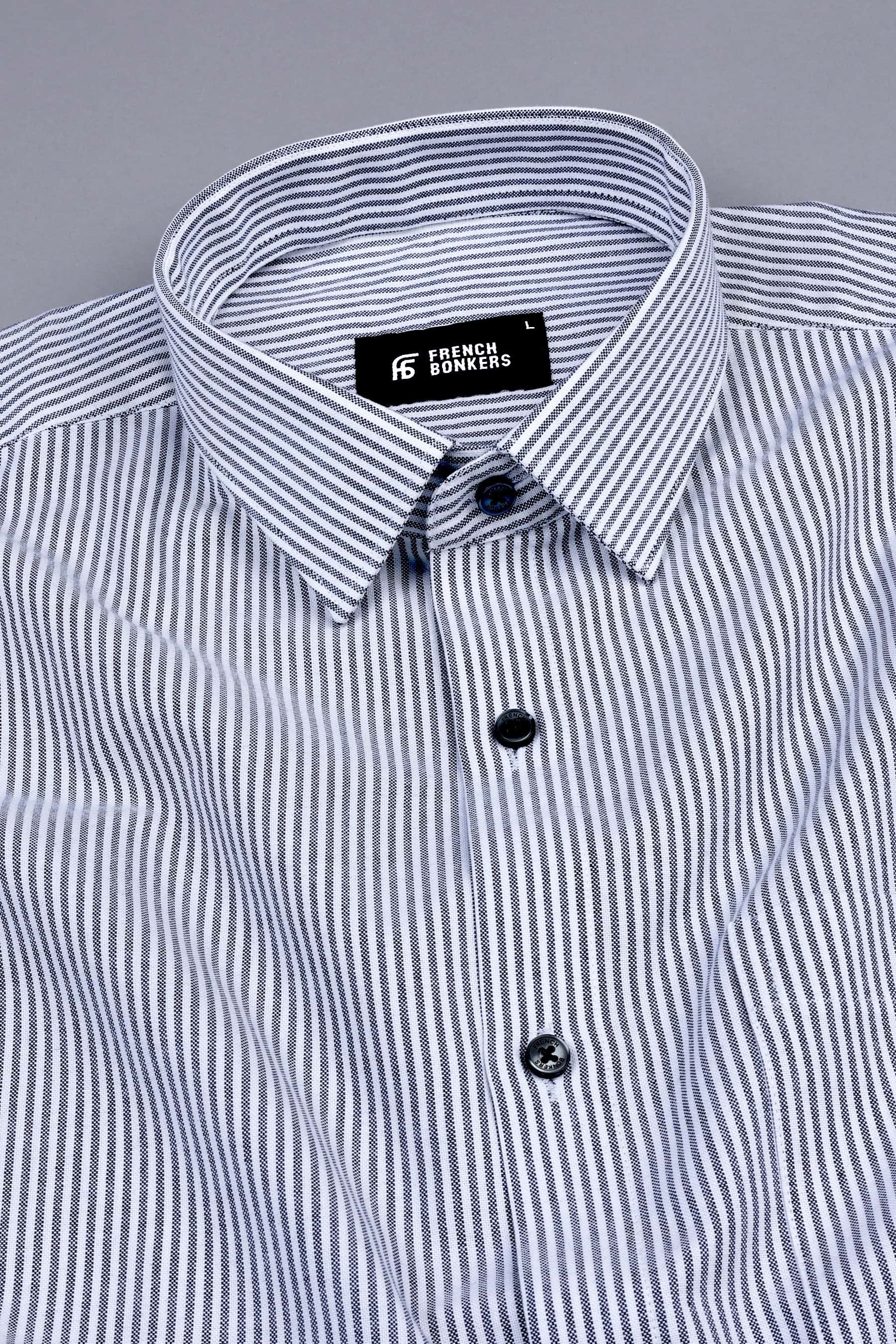 White with light black oxford stripe shirt