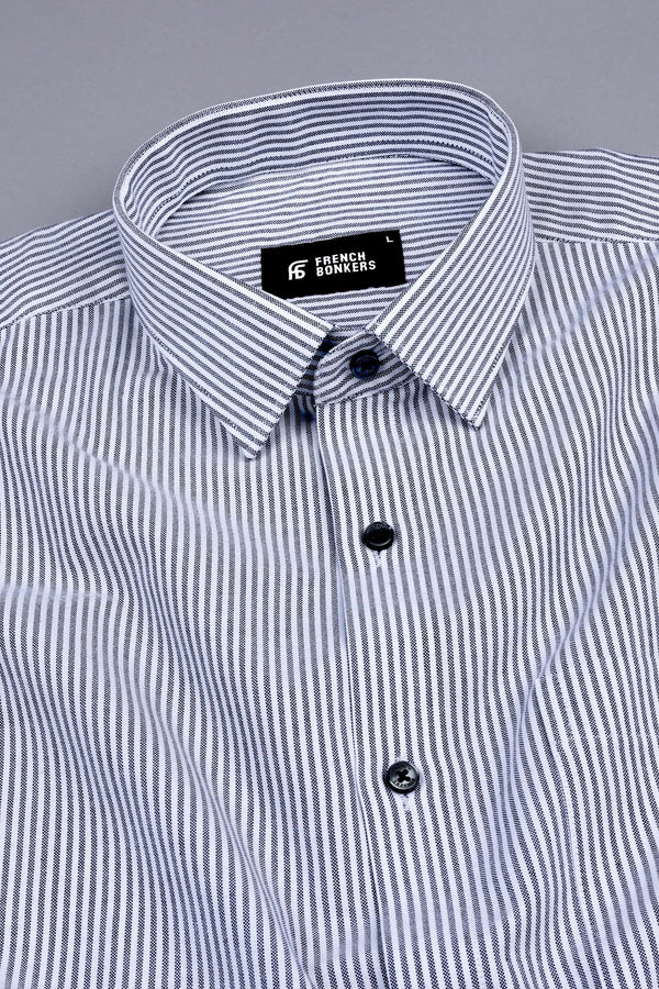 White with light black oxford stripe shirt